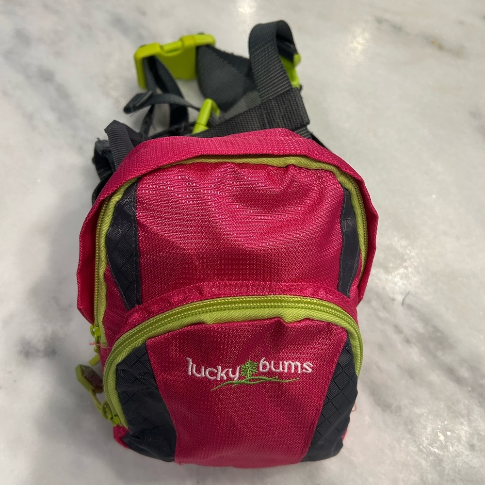 lucky bums Pink and Green Kids ski harness Backpack